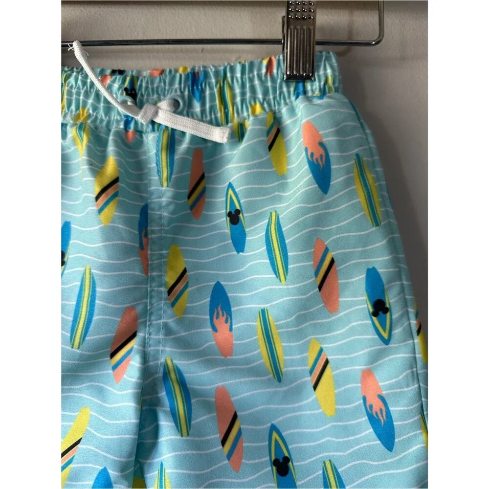 Disney Surfboard Mickey Print Swim Trunks Aqua Beach Swim Shorts Size 3T Summer